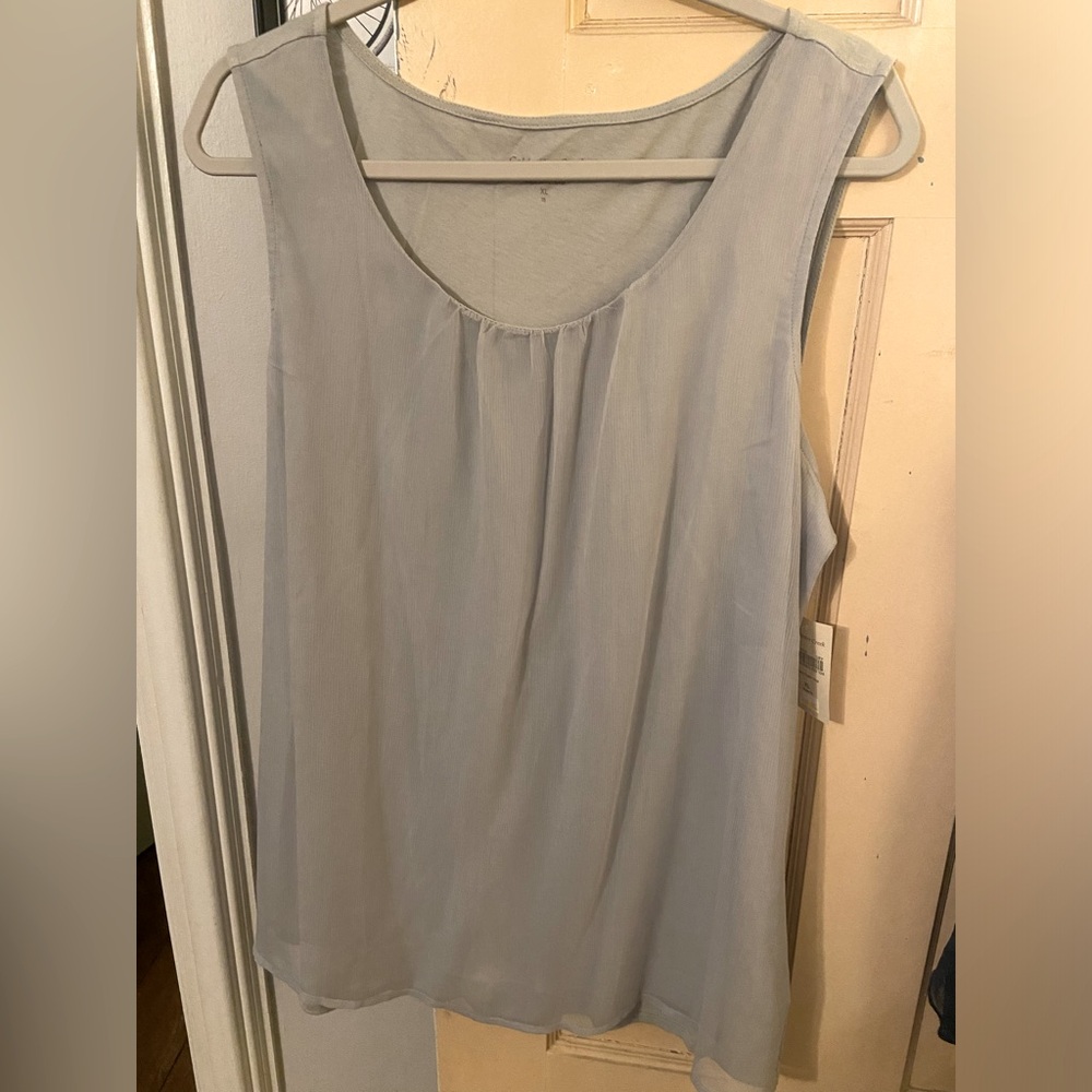 Light grey Coldwater Creek tank with mesh overlay